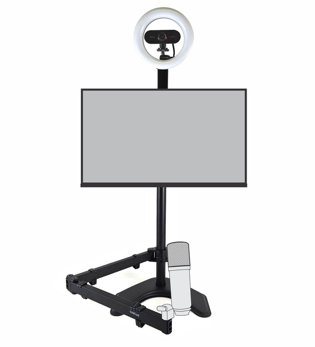 ALLCAST Combination Monitor Stand with built-in Microphone Boom Arm plus 6" Ring Light and HD Webcam - AMERICAN RECORDER TECHNOLOGIES, INC.