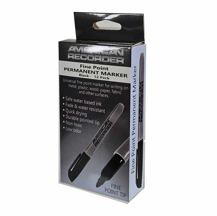 Fine Point Tip Permanent Marker, Black - 12 pack - AMERICAN RECORDER TECHNOLOGIES, INC.